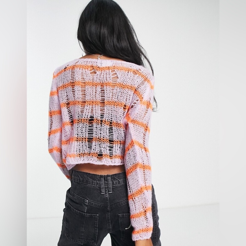NWT ASOS DESIGN sweater in sheer knit in stripe pattern in lilac US 4 - Picture 2 of 5